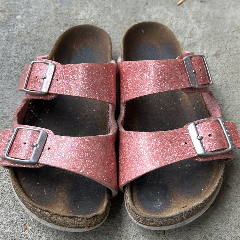 Kids Birkenstock Pink Glitter Buckle Sandals Size 31